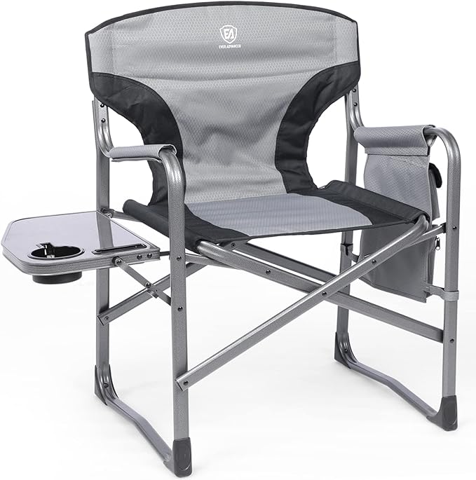 EVER ADVANCED Lightweight Folding Directors Chairs Outdoor, Aluminum Camping Chair with Side Table and Storage Pouch, Heavy Duty Supports 350LBS