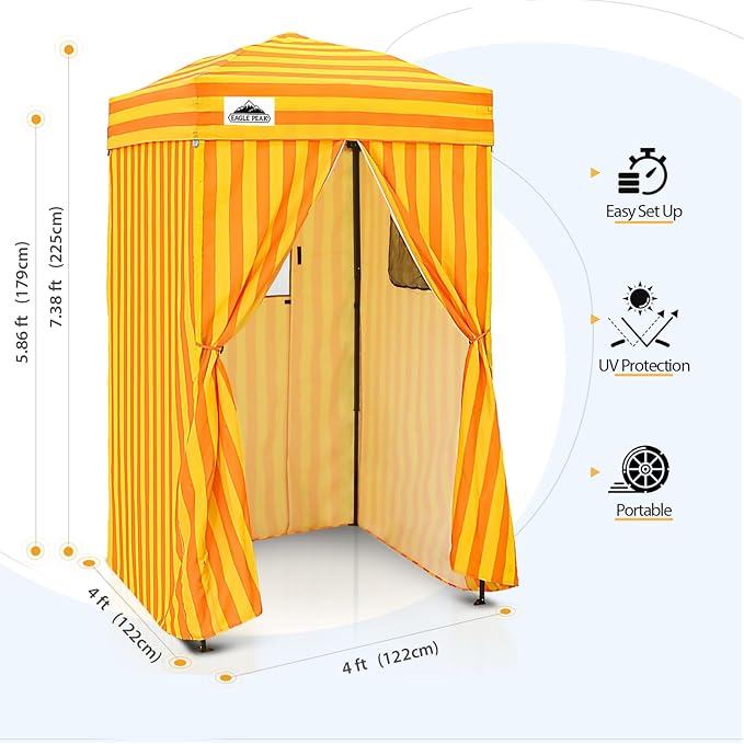 EAGLE PEAK Flex Ultra Compact 4x4 Pop-up Canopy, Sun Shelter, Changing Room, Portable Privacy Canopy Cabana for Pool, Fashion Photoshoots, or Camping, Yellow/Orange
