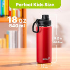 Insulated Water Bottle-18 oz Stainless Steel Vacuum Wide Mouth Sports Flask with Silicone Boot-Reusable Metal Leak Proof Travel Water Bottle for Girls Boys, BPA-Free(Canyon Red)