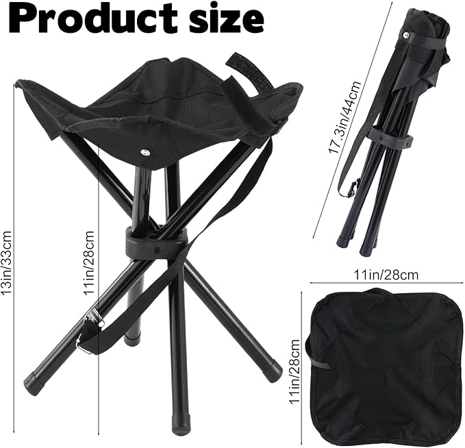 Portable Folding Camping Stool, Travel Fishing Chair Quad Frame Camping Chair Maximum Weight 290 lbs Lightweight Outdoor Folding Garden Chair for Hunting, Hiking, Party, Beach and Painting (Black)