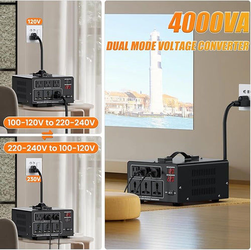 1000W Voltage Converter Transformer Step Up 110V/120V to220V/240V or Step Down 220V to 110V AC Power Converte, Circuit Breaker Protection, 2 US sockets, 2 Universal sockets, LCD Display