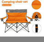 Northroad Outdoor Camping Chair Set of 3,Folding Padded Camp Chair w/1 Sofa,2 Single Chairs,Collapsible Conversation Set for Family Patio, Beach(Orange)