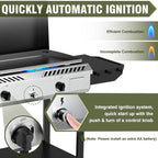 Bestfire 2 Burner Outdoor Propane Gas Stove with Auto Ignition & Regulator, 150,000 BTU High-Pressure Stand Cooker with Flat Top Grill Griddle & Shelf, Portable Cast Iron Burner for Canning & Frying