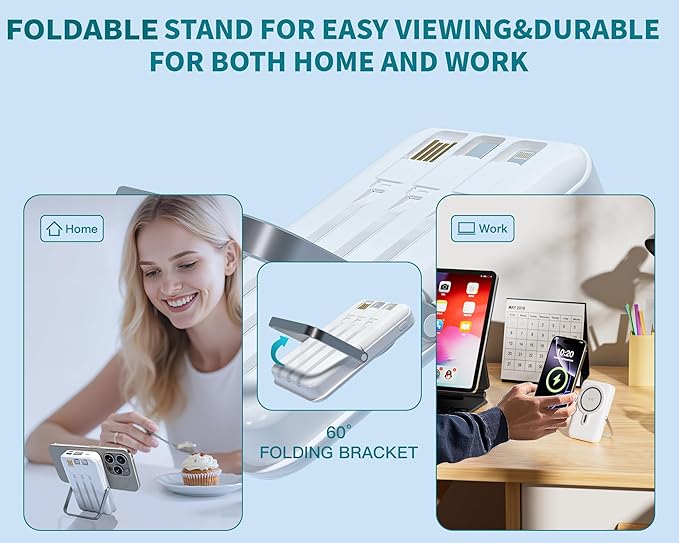 Magnetic Portable Charger Bank Built-in Cables,10000mAh USBC Power Bank 22.5W MAX Battery Pack Magnet Charger Protable Powerbank Fast Charging for Apple iPhone 17/16/15/14/13/12 Series,Samsung S25/S24