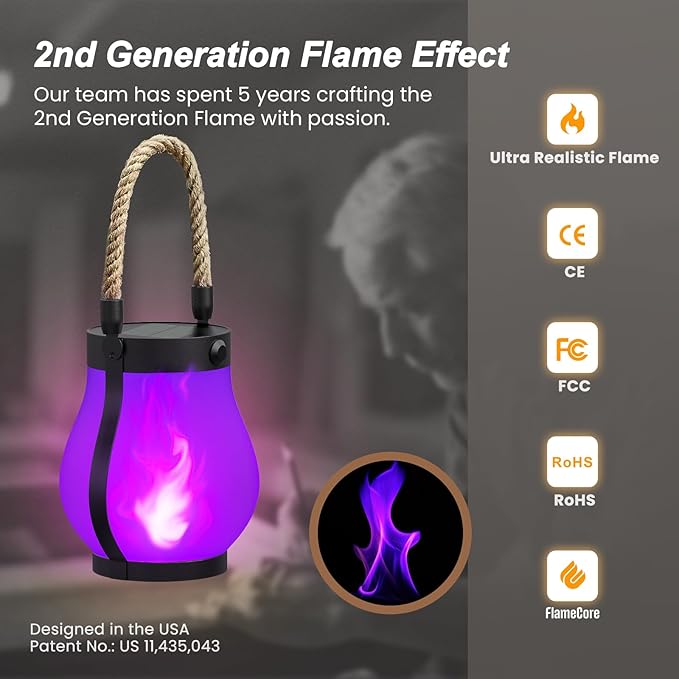 Hompavo Gen2 Solar Lanterns Outdoor Waterproof with Realistic Flickering Flame, Dual Charging (USB/Solar) & 2 Modes - Decorative Hanging/Table Lights for Patio Garden Porch Halloween Decor, 2/Purple