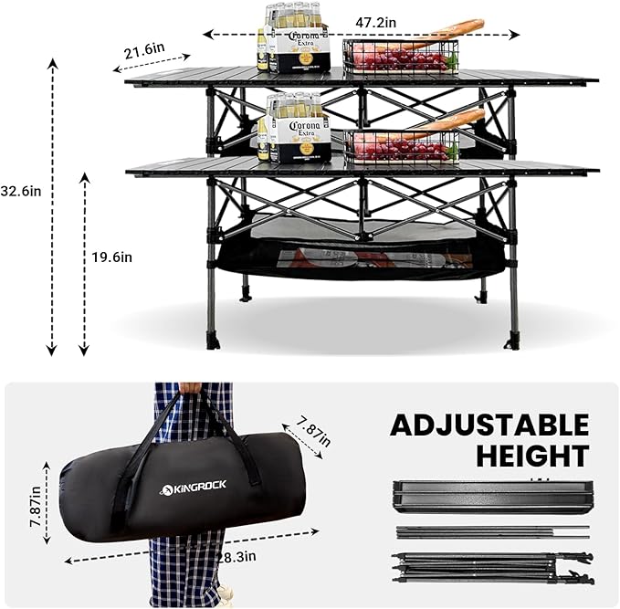 KINGROCK Folding Camping Table, Aluminum Roll-up Table with Easy Carrying Bag for Outdoor, Sturdy, Stable