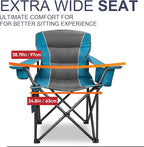 Colorsoul Oversized Folding Camping Chair, Outdoor Padded Camping Chair Support 300 LBS with Cup Holder and Cooler Bag, Portable Lawn Chair for Beach Picnic Sports, (Blue)