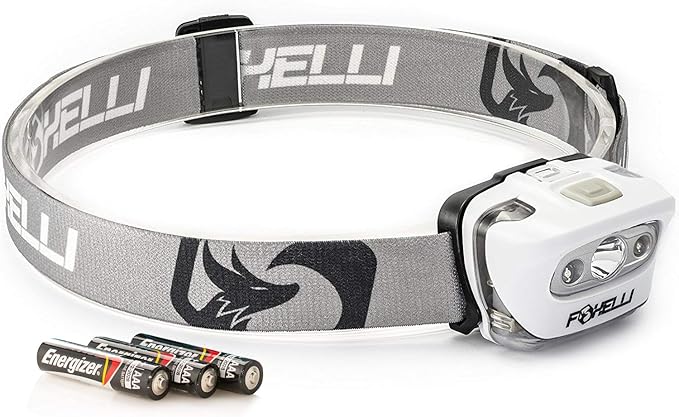 Foxelli LED Headlamp Flashlight for Adults & Kids, Running, Camping, Hiking Head Lamp with White & Red Light, Comfortable Headband, Lightweight & Waterproof, 3 AAA Batteries