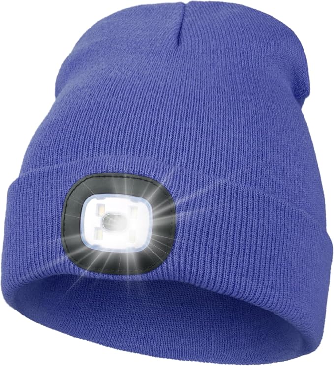 MELASA Unisex Hat with Light, USB Rechargeable Hands Free Headlamp LED Beanie, Winter Gifts for Men Dad Father Husband Him