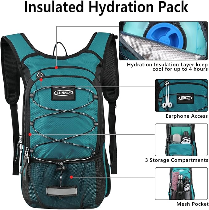 Insulated Hydration Pack Backpack with 3L BPA Free Leak-Proof Water Bladder, Keep Liquids Cool for Up to 5 Hours, Daypack for Hiking, Running, Cycling, Hunting, Climbing