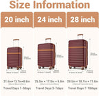 Kono Luggage Set 3 Pieces Expandable PC ABS Durable Suitcase Hardside with Double Spinner Wheels Tsa Lock Burgundy(20in/24in/28in)