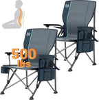 TIMBER RIDGE Oversized Folding Camping Chair with Lumbar Support Adjustable High Back Heavy Duty for Adults Support up to 500lbs with Cup Holder, Cooler Bag, Side Pocket, Blue 2Pcs