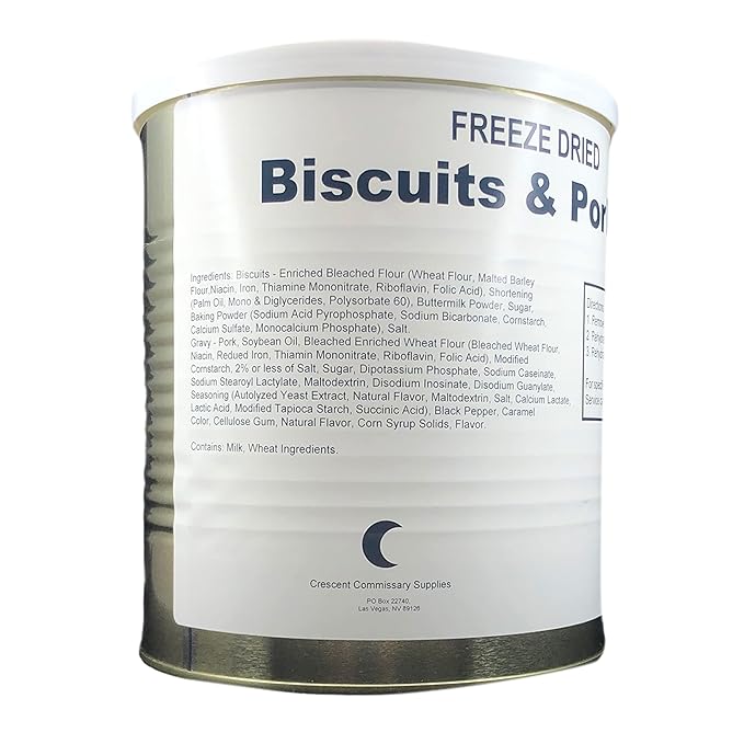 Military Surplus Freeze-Dried Biscuits and Pork Gravy – 18 oz, Emergency Survival food Supply, Meal Prep, Camping & Hunting – 25-Year Shelf Life – #10 Can – Made in USA – Backpacking & Outdoor Ready - 8 Servings