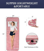 Inflatable Sleeping Pad for Camping, Extra-Thick 4.75" Single Air Mattress with Soft Velvet Top, Machine Washable, Family Lightweight 4-Season Pad for Traveling & Hiking, Pink