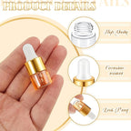 12 Pcs Mini Glass Oil Dropper Bottle Bulk, Clear Essential Small Empty Bottles Sample Containers Perfume Liquid Vials with Cap for Traveling (1 ml,Gold)