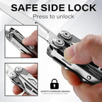 EDC Multitool, 21-in-1 Heavy-duty Stainless Steel Finish Multi Tool Pliers with Safety Locking | Seat Belt Cutter - Men's Gift Set Including Nylon Sheath for DIY, Home, Garden & Outdoors