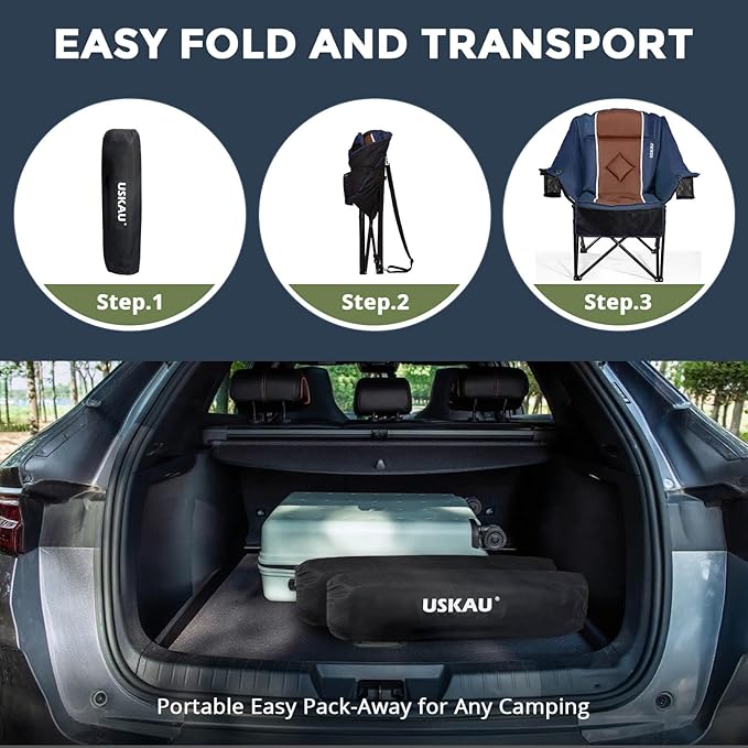 Oversized Camping Chair for Large Adults Heavy Duty 400 lbs Capacity, Comfortable Padded Folding Lawn Chair with Back & Headrest Support and Cup Holder, Portable Outdoor Chair with Carry Bag