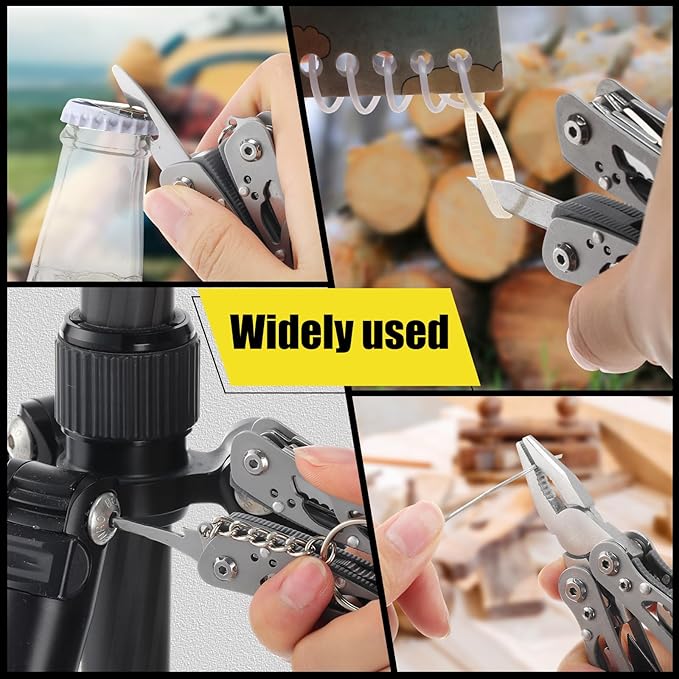 Lasnten 10 Sets Small Multitool Pliers Gift for Men, Stainless Steel Multi Tool with Oxford Cloth Cover, Pliers Foldable Knife Bottle Opener Screwdriver Apply to Camping Dad Gifts(Gray)