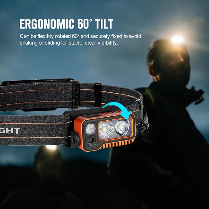 OLIGHT Array 2 Pro 1500 Lumens Headlamp with Red Light Option, Powered by USB-C Rechargeable LED Headlight with Motion Sensor for Outdoors, Camping, Running, Working (Orange)
