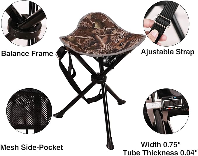 REDCAMP 2 Pack Folding Tripod Stools for Adults, Lightweight Portable Camping Stools for Blinds, Small Tripod Chairs for Fishing Backpacking Travel
