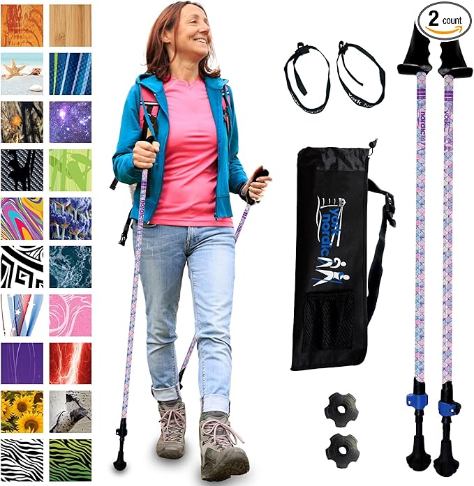York Nordic Motivator Walking Poles for Balance and Rehab - Patented Stability Grips - Lightweight, Adjustable, and Collapsible - 2 Pieces Adjustable w/flip Locks - Heights 4'6" up to 6'2" - 230 lbs