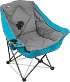 Folding Camping Chair,Oversized Portable Camping Chair with Cup Holder and Phone Holder,Heavy Duty Padded Lawn Chair for Camping,Tailgates,Beach,and Sports,Lake Blue