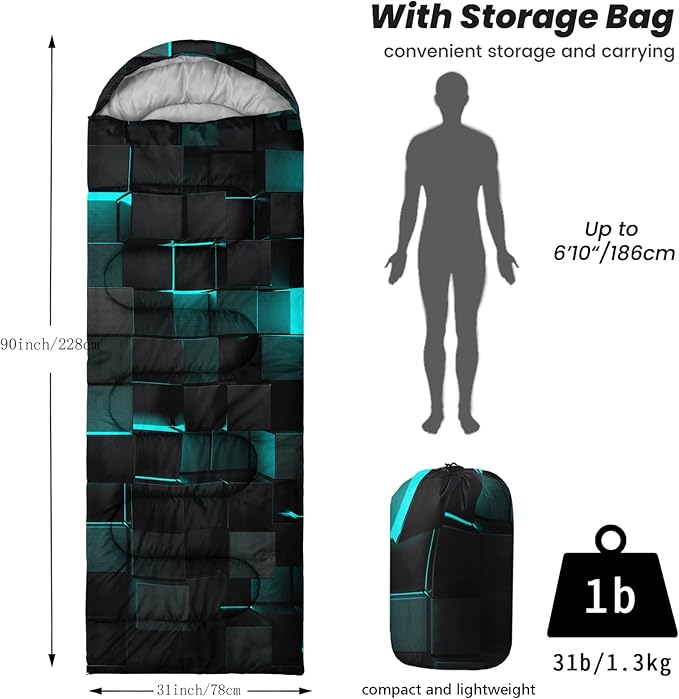 Sleeping Bags for Adults and Kids Backpacking Camping Sleeping Bags for Girls and Boys Lightweight Waterproof Cold/Warm Sleeping Bag for All Season