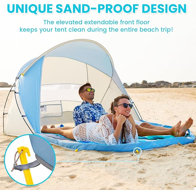 #WEJOY Beach Tent for 3-4 Person Portable Beach Shade Sun Shelter Canopy with UPF 50+ UV Protection Carrying Bag Stakes for Beach Camping Hiking