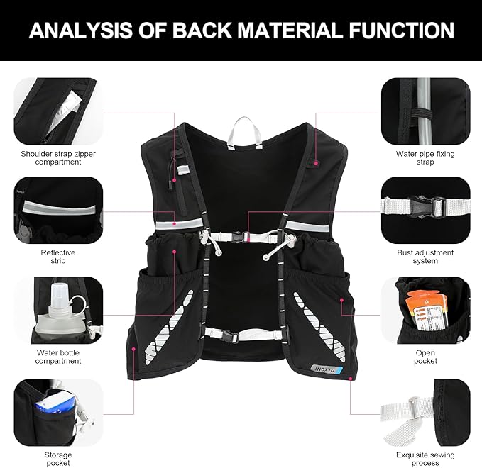 INOXTO Running Hydration Vest Backpack,Lightweight Insulated Pack with 1.5L Water Bladder Bag Daypack for Hiking Trail Running Cycling Race Marathon for Women Men