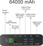 Krisdonia Portable Charger, PD 100W USB C Power Bank 64000mAh Fast Charging External Battery Pack with Dual USB-C PD (100W&65W) & 4 USB-A (QC3.0 18W) for Type-C Laptops, MacBook Pros, XPS, iPad Pro