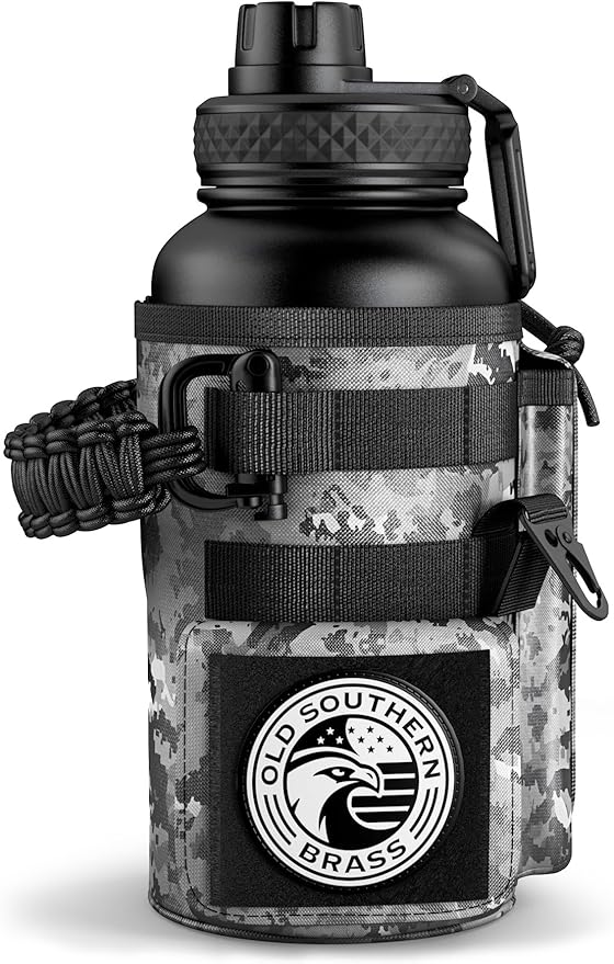Combat Canteen - 32oz Insulated Water Bottle with Paracord Handle, Stainless Steel Water Jug with Rugged Pockets for Keys, Wallet & Phone - Black Digital