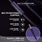 Lorelei X6 Over-Ear Headphones with Microphone, Purple-Black Lightweight Foldable & Portable Stereo Bass, Wired for Smartphone & Tablet, MP3 (1.45M No-Tangle)