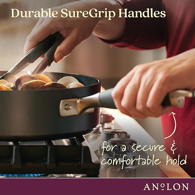 Anolon Advanced Hard Anodized Nonstick Divided Grill / Griddle Pan / Skillet - 12.5 Inch, Gray