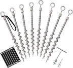 8 PCS Screw in Tent Stakes for Women Men Ground Anchors for Sand, Trampolines, Camping - Aluminium Heavy Duty Rust Prevention Pegs Spikes Drillable Threaded Anchor Stake - Silvery 14 inch