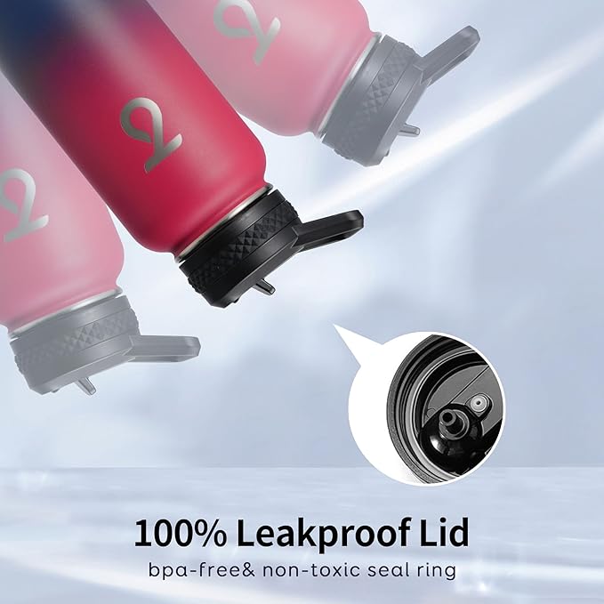 Trebo 40oz Water Bottle with 3 Lid and handle, Vacuum Insulated Stainless Steel Metal Outdoor Leakproof BPA-Free Flask, Keep Cold 48 Hours Water Jug, Best Gift for Men Women Holiday, Ruby Red