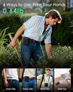 Portable Waist Fan Clip on, Personal Wearable Belt Fan 10000mAh Rechargeable Battery Under Shirt,5 Speeds with light, Neck Fan Hands-Free Cooling For Outdoor Camping Travel (Black)