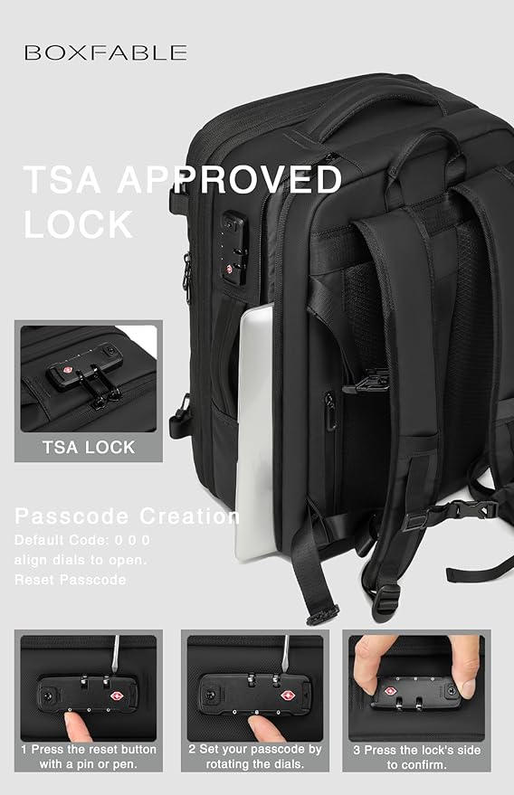 Vacuum Seal Travel Backpack 45L with Pump - Expandable Air Compression System, Water-Resistant Business TSA Lock, Laptop Backpack, Carry-On Suitcase Luggage, Gifts for Men