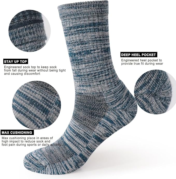 EnerWear 4 Pack Women's Merino Wool Outdoor Hiking Trail Crew Sock