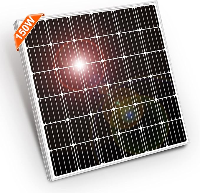 DOKIO 150W 18V Monocrystalline Solar Panel for 12V Systems, MC4 Connector, Aluminum Frame, Pre-Drilled Mounts for RV, Boat, Roof, Off-Grid Power