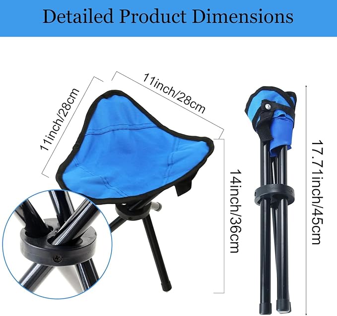 Folding Camping Stool Portable Outdoor Chair Use Height 14 inchs Fishing Chair Seat for Camping Fishing Hiking Gardening and Beach Maximum Weight Capacity 300 lbs (Blue)