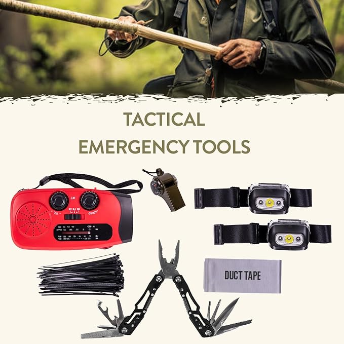 72-Hour Survival Kit | Emergency Bug Out Bag with First Aid, Water Filter, Food, Tools | 45L Tactical Backpack for Camping, Hiking, Outdoor Emergency Preparedness