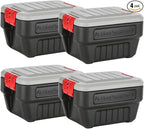 Rubbermaid® ActionPacker®️ 8 Gal Lockable Storage Box Pack of 4, Outdoor, Industrial, Rugged, Grey and Black