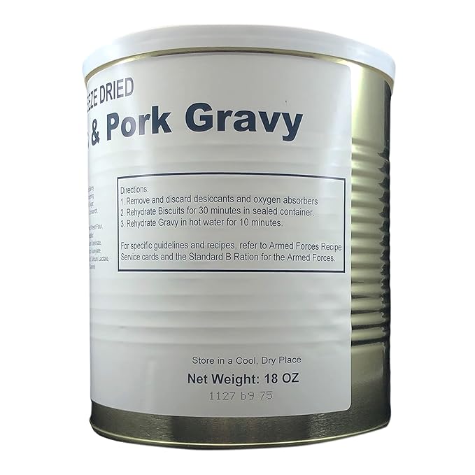 Military Surplus Freeze-Dried Biscuits and Pork Gravy – 18 oz, Emergency Survival food Supply, Meal Prep, Camping & Hunting – 25-Year Shelf Life – #10 Can – Made in USA – Backpacking & Outdoor Ready - 8 Servings