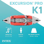 INTEX 68303EP Excursion Pro K1 Inflatable Kayak Set: Includes Deluxe 86in Kayak Paddles and High-Output Pump – SuperTough PVC – Adjustable Bucket Seat – 1-Person – 220lb Weight Capacity