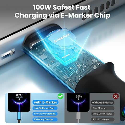 100W USB C Multi Charging Cable, Nylon 3 in 1 Fast Charging Cable with E-Mark Chip, Type C [100W]+IP[27W]+Micro[15W], Universal USB C Charger Cord with Type-C/Micro USB and IP Port (1Pack, 5FT)