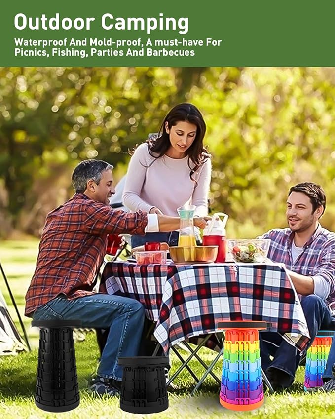 Collapsible Stool with Large Load Capacity,Portable Lightweight Folding Stool for Adults,Collapsible Chair Telescoping Design for Outdoor Fishing,Hiking,Travel,BBQ(Black)