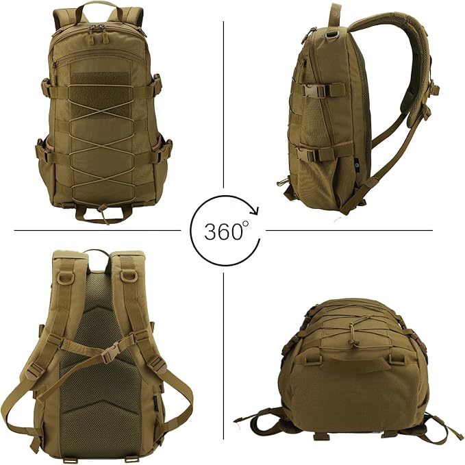 25L Hiking Backpack Small Tactical Backpack Daypack Camping Trekking Hunting Molle Pack for Men Women, Khaki