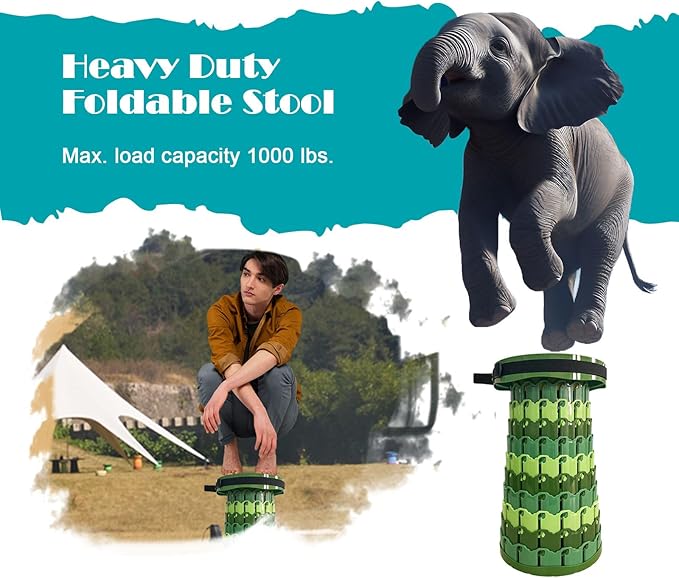 19.7” Heavy Duty Collapsible Stool with Cushion - Portable, Foldable Camping Stool for Adults, Max Capacity 1000lbs