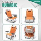 SUNNYFEEL Low Beach Chair, 5-Position Lay Flat Reclining, Backpack Portable Folding Chair with Cooler Bag & Cup Holder, Heavy Duty 350 LBS, Compact for Beach, Camping, Travel