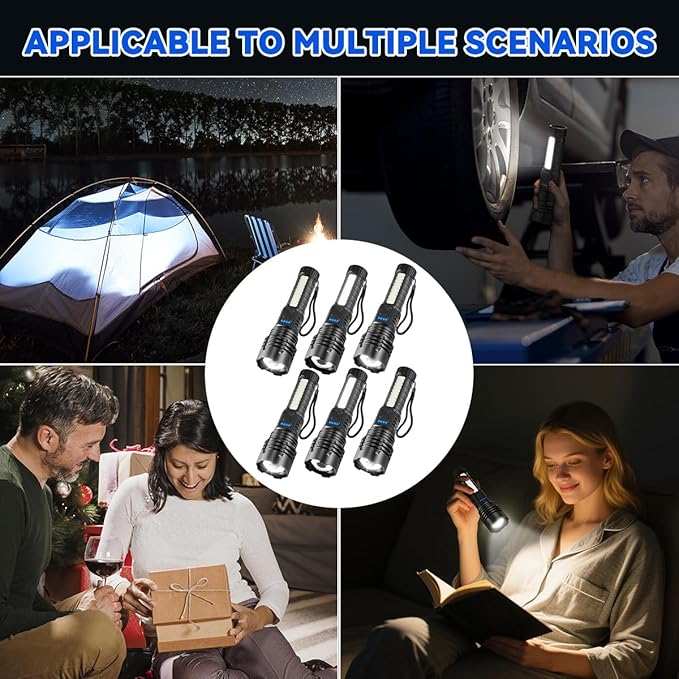 6Pack Rechargeable Flashlights, 7Mode Flashlights High Lumens, Super Bright LED Flashlight, Adjustable Tactical Flash Light, High Powered Flash Light, Handheld Flashlight for Home Emergency Camping